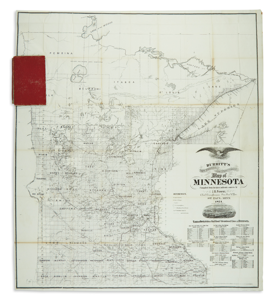 BURRITT, ELIJAH H.; and POWER, JAMES BUELL. Burritts Sectional and Township Map of Minnesota.